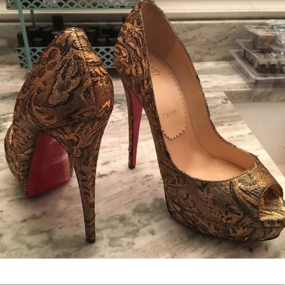 Christian Louboutin Lady Peep 150 Bronze Sz 38 NEW - Picture 2 of 8
